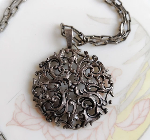 Pendentif Ancien Argent Massif 925 – Breloque Art Nouveau Déco / Fossil (Sans Marque)
