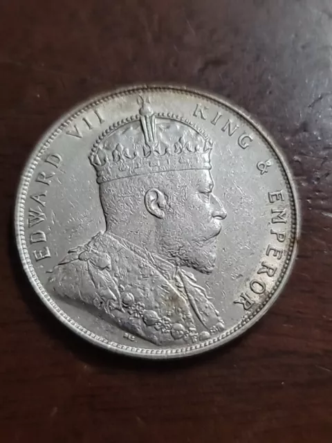 Straits Settlements 1907 One Dollar Edward VII  World Silver Coin