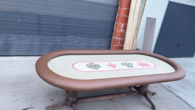 Brown Leather Poker Table With Wooden Legs For 10 Player Customisable 10 Play