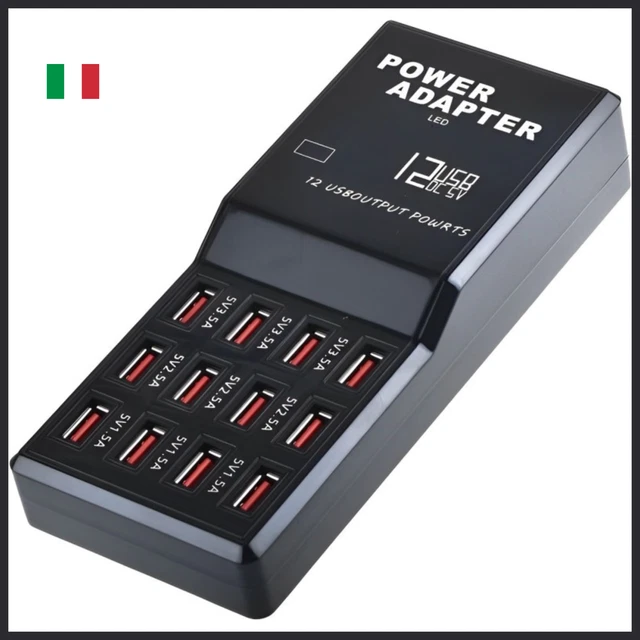 Stazione di Ricarica USB Caricabatterie Intelligente HUB con 12 Porte da Parete