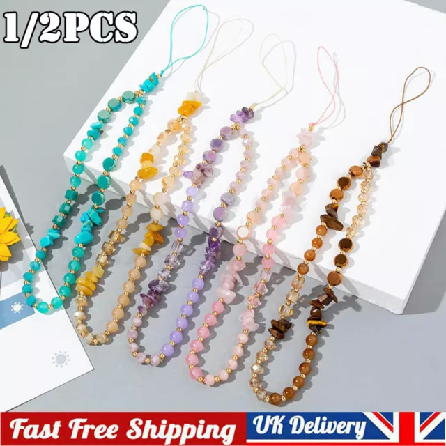 Mobile Strap Phone Charm Beads Chain Jewelry Crystal Stone Anti-Lost Lanyard UK