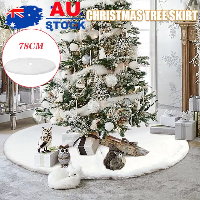 78cm Christmas Tree Skirt Base Faux Fur Xmas Floor Mat Ornaments Decoration AU