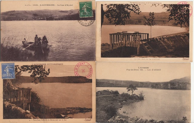 LOT DE 4 cartes postales anciennes old postcards LAC D'AYDAT village 2 ...