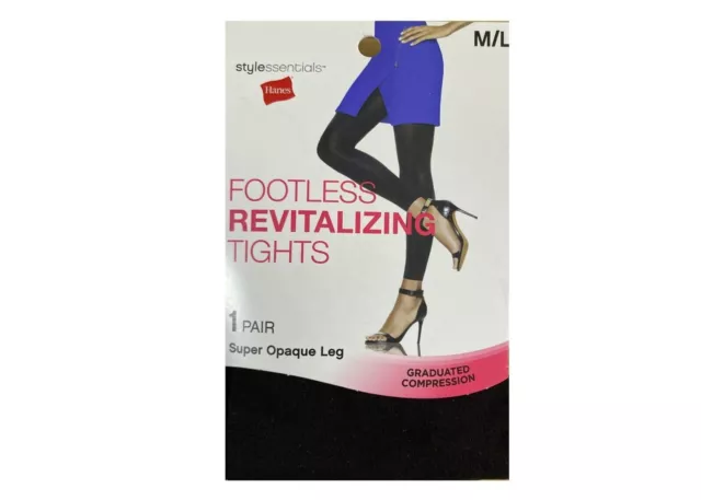 Hanes 1 Pair Style Essentials Footless Revitalizing Tights Black M/L 1 Pair