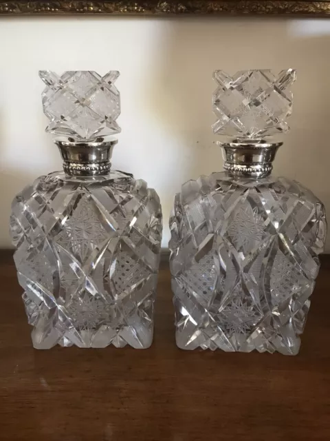 Large Pair of Spanish glass and silver decanters