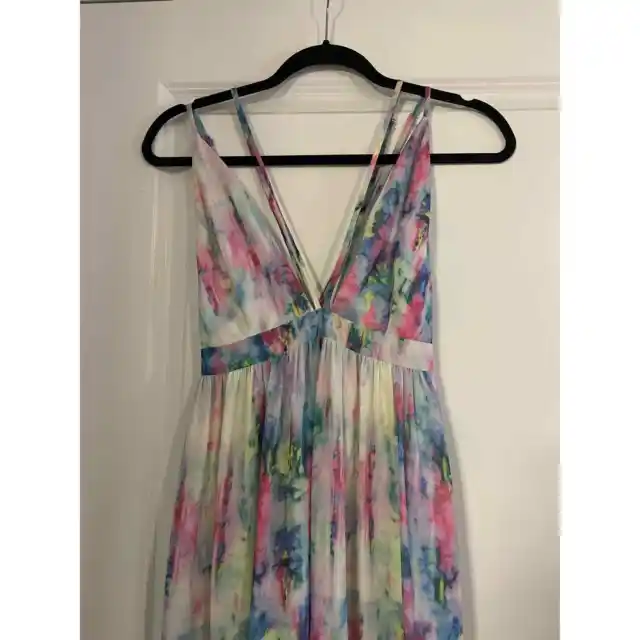 L'Atiste by Amy Rainbow Strappy Maxi Dress in Pink/Yellow/Blue Size Small