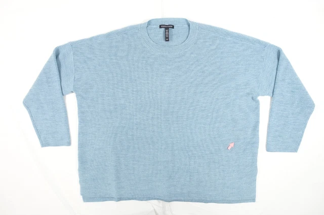 EILEEN FISHER Hellblau M 100%Merino Wolle Rundhals Pullover Damen Defekt