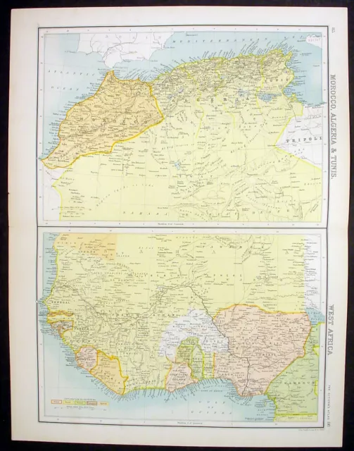 1890 Bartholomew Large Antique Map North & Western Africa