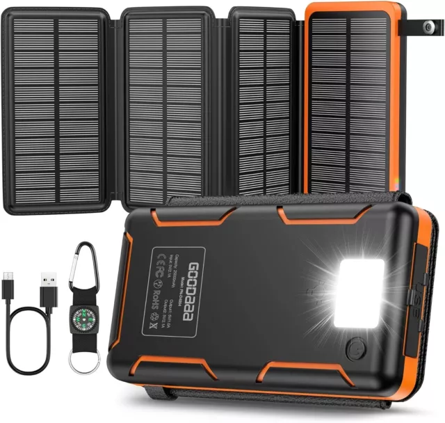 Solaire Powerbank, 25000mAh Avec 2 Ausgangsport & 1 Eingangsport