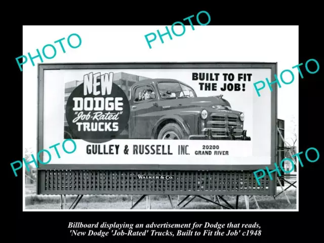 Old Postcard Size Photo Dodge Brothers Car Billboard 1948 The New Trucks