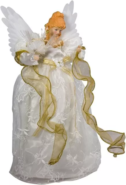 Kurt Adler 14-Inch Fiber Optic Ivory and Gold Animated Angel Treetop