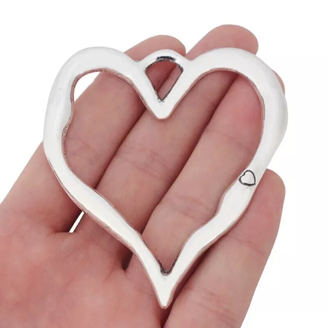 2 Tibetan Silver Large Hollow Open Heart Charms Pendants for Necklace Making