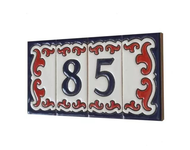 7.5 x 3.7cm Hand-painted M-03 Ceramic Spanish Blue Number Tiles & Metal Frames