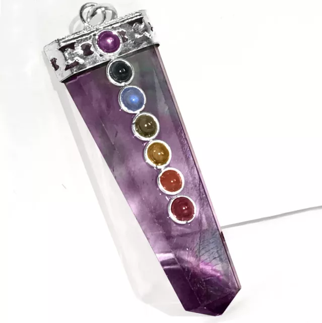 Rainbow Fluorite 7 Chakra Pendant Crystal Necklace CHARGED Reiki Energy Healing