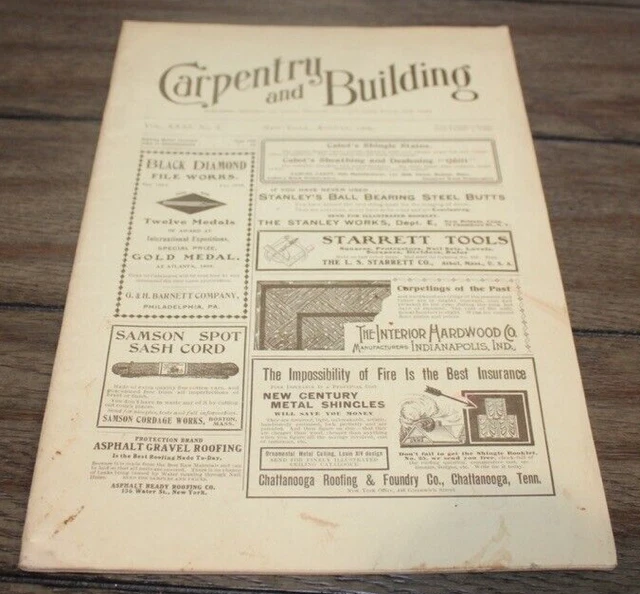Antique Aug. 1909 CARPENTRY & BUILDING MAGAZINE Architecture TOOLS Ads++
