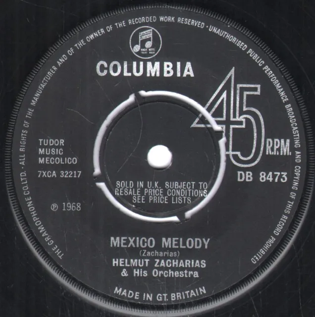Helmut Zacharias Mexico Melody 7" vinyl UK Columbia 1968 four prong label design