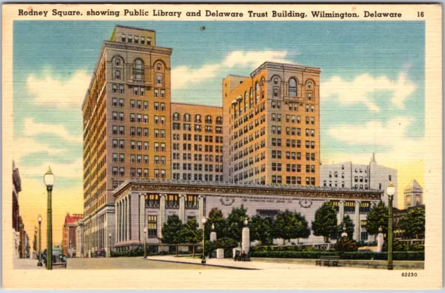 Vintage Postcard Rodney Square Public Library & Delaware Trust Bldg Wilmington