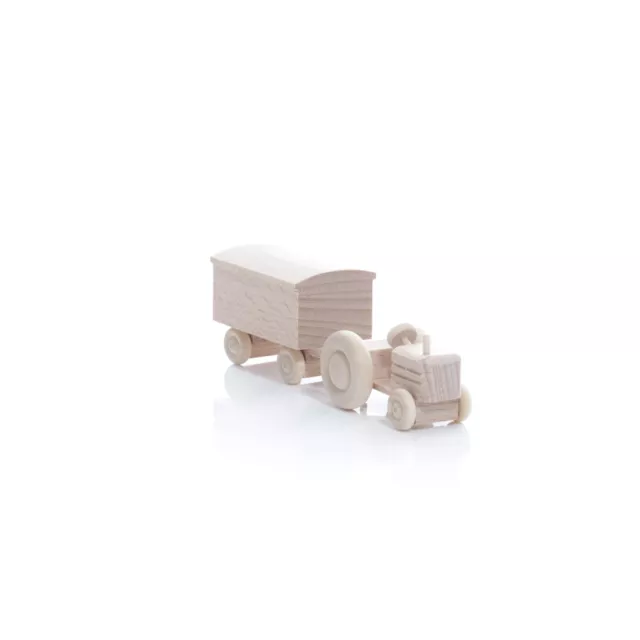 Jouet en Bois Tracteur Avec Fourgon Remorque Nature Hxlxp 3,5x7,5x3cm Neuf