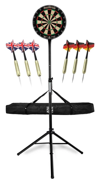 Champify Bullseye 1 – Cible Fléchettes Acier 45 Cm, Sisal Auto-cicatrisant, Avec 6 Fléchettes Laiton Et Kit De Montage Complet