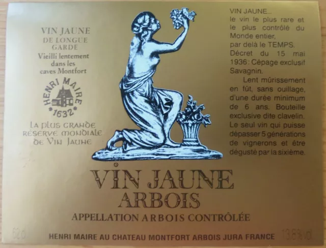 etiquettes vins FRANCE ARBOIS  Vin Jaune Longue  Arbois Henri Maire wine labels