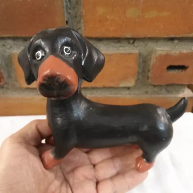 Wooden Dog Dachshund Carved Handmade Figurine Statue Home Decor Collectible