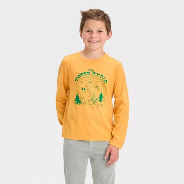 Boys' Long Sleeve 'Water Cycle' Graphic T-Shirt - Cat & Jack™ Yellow XL Husky