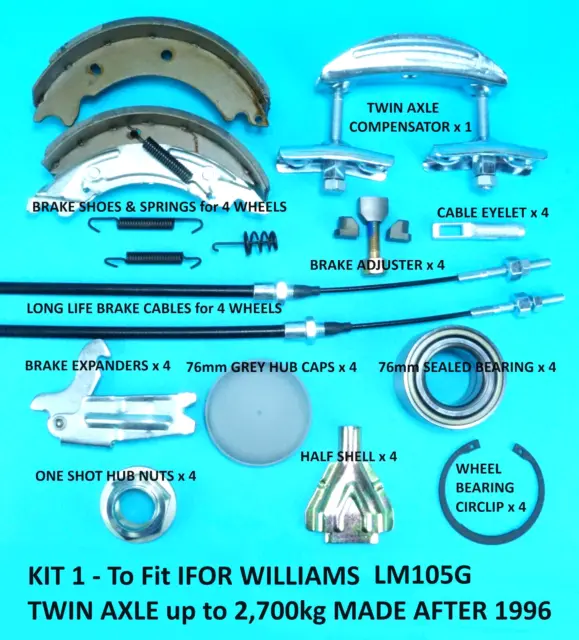 Brake Shoes, Cables, Bearings & Service Kit for LM105G IFOR WILLIAMS Trailer