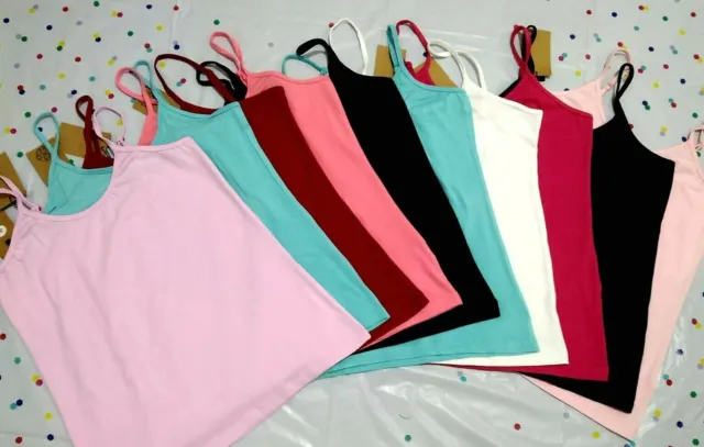 Ladies Stretch Plain Strappy Vest Cami Women's Tank Top Cotton High Quality