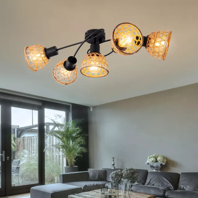 Lámpara de Techo Foco Lámpara de Sala de Estar Boho Bambusgeflecht 5 Focos