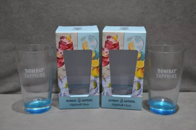 2x Bombay Sapphire Long Drink Highball Glass 40cl 400ml Christmas Gift In Box