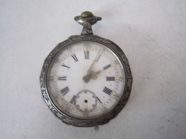 Montre Gousset Argent Savonnette 10 Rubis - Vintage, Cylindre, Gravures - État Correct (fonction Non Vérifiée)