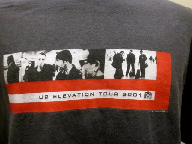 Vtg 2001 U2 Concert Promo T Shirt Elevation Tour Double Sided Cities On Back, Xl