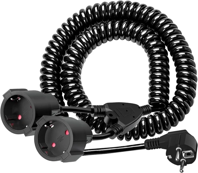 Câble Spirale Schuko 3x1mm² - Rallonge Extensible 0.6m à 2m