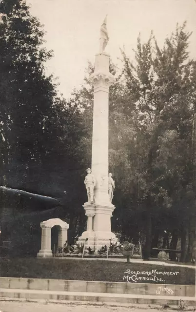 Postcard Mount Carroll, Illinois: Soldiers Monument, RPPC, Postmarked 1912