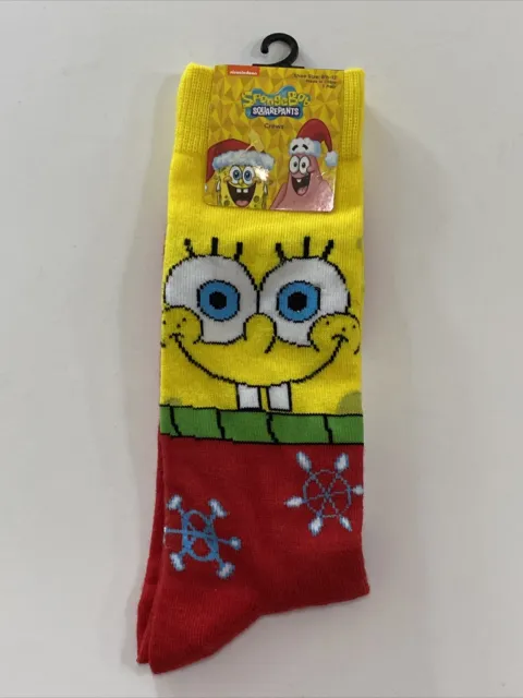 Adult Nickelodeon SpongeBob SquarePants Christmas Crew Socks Size 6 1/2 - 12 NEW