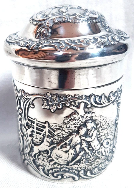 Superb Sterling Silver Romantic Themed Tea Caddy William Comyns London 1899 150g