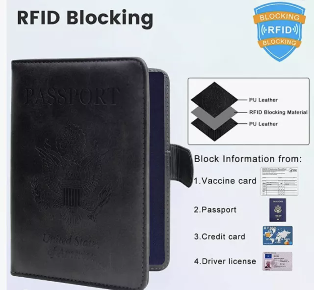 US Passport Vaccine Card Holder RFID Blocking Leather Travel Wallet Case Cover