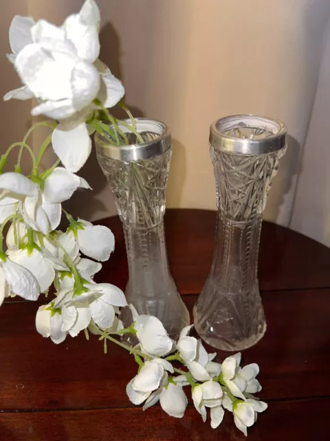 Sterling Silver Cut Glass Stem Vase Birmingham 1904 Arthur Willmore Pennington