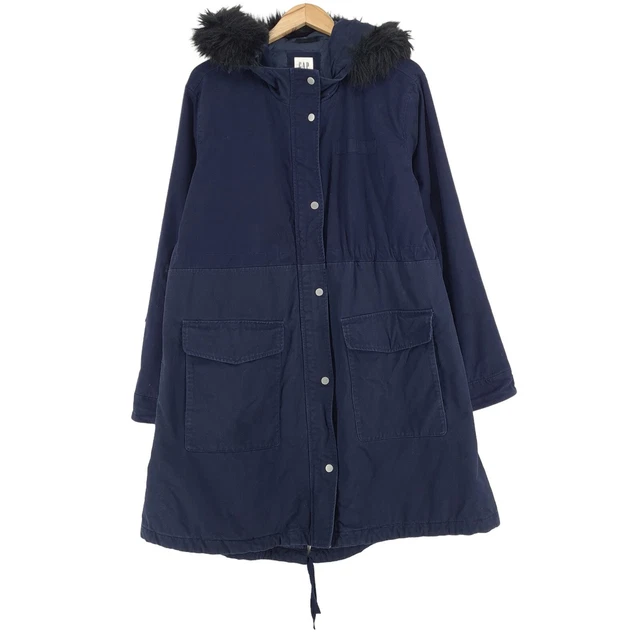 Gap Long Coton Manteau Bleu Respirant Femme Taille XL