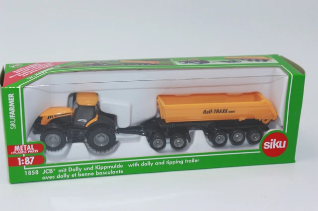 siku 1858, JCB Tractor with Dolly and Tipper, 1:87, Metal/Plastic, Yellow, Removable Dump Truck : Siku