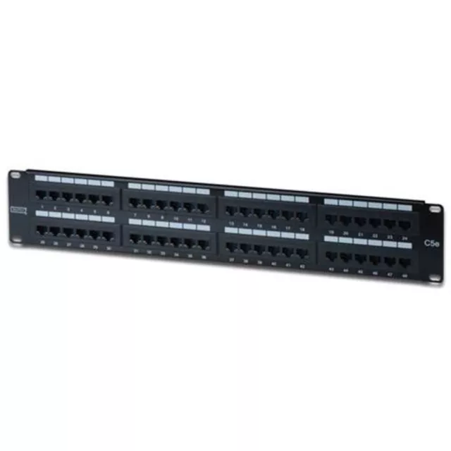 DIGITUS 48 Port Cat5e 19" Patchpanel 19 Zoll Patchfeld 1HE RackMount schwarz