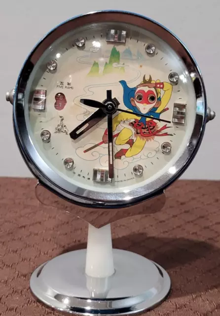 Five Rams Alarm Clock Old Stock Wind-Up Dial Eyes Character Is Moving