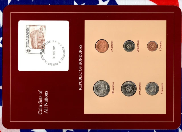 Coin Sets of All Nations Honduras w/card 1974-1985 UNC 1 Centavo 1985