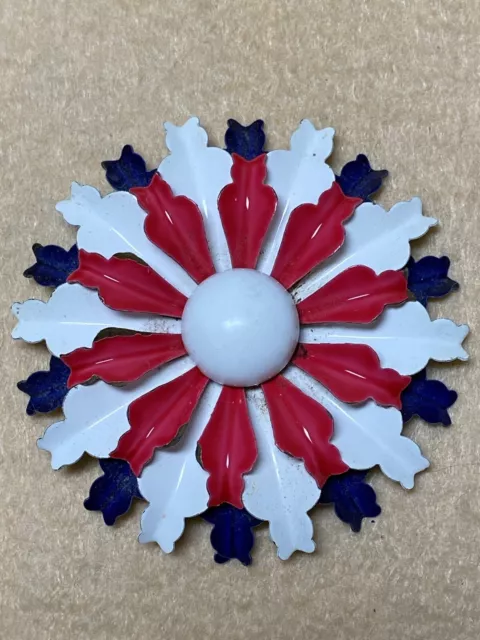 Vintage Enamel Red White Blue Flower brooch