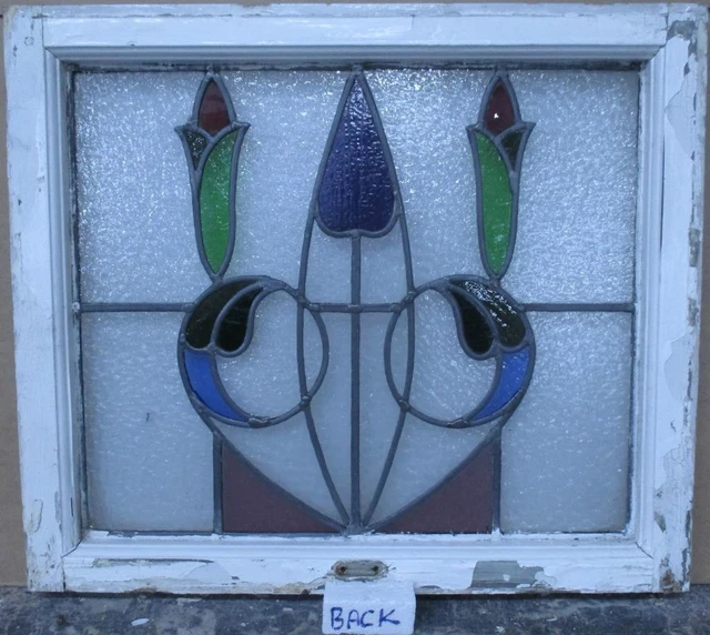 MIDSIZE OLD ENGLISH LEADED STAINED GLASS WINDOW Abstract Floral 24.25" x 21.25" 3