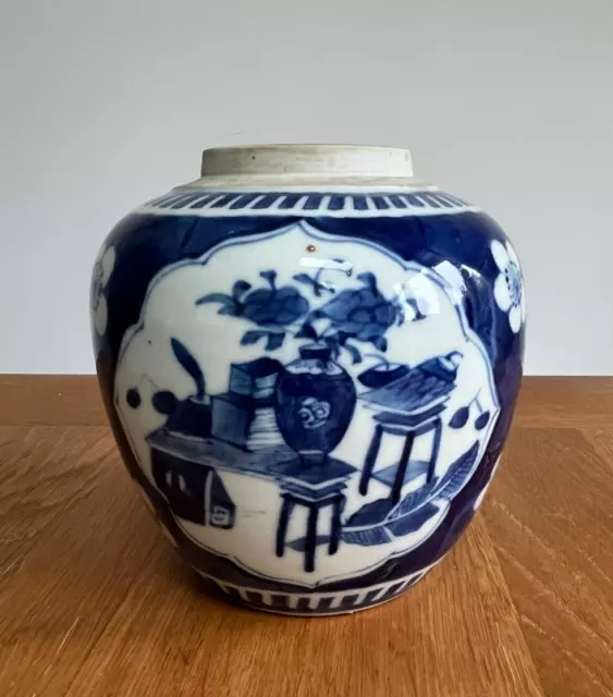 Chinese Blue and White Kangxi-Style Ginger Jar 19th Century