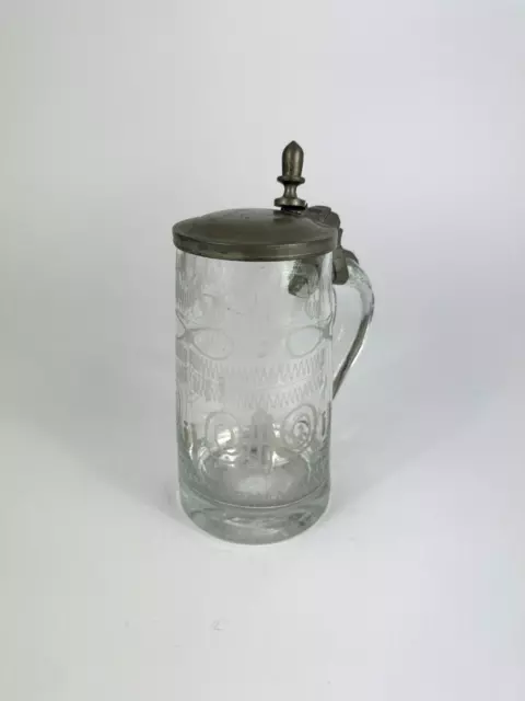 Antiker Bierkrug Glas Bierglas Biedermeier um 1800 Zinn Geschliffen Alt Humpen