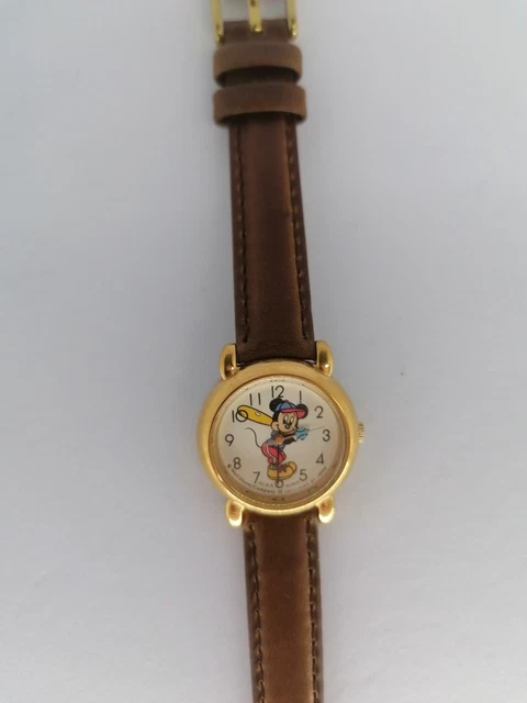 Montre Mickey Mouse Pour Femmes - Mécanique Suisse, Boîtier Acier, Bracelet Cuir Bleu