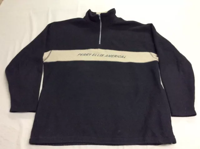 VINTAGE PERRY ELLIS America Active Pullover Black Fleece Jacket Shirt ...