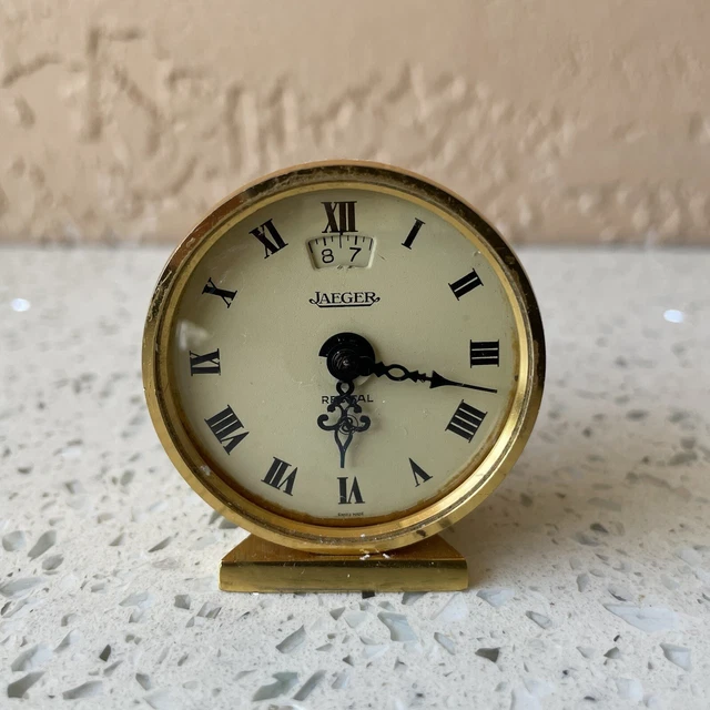 Vintage Jaeger Le Coultre Desk Counter Clock on Stand - Winds - Runs
